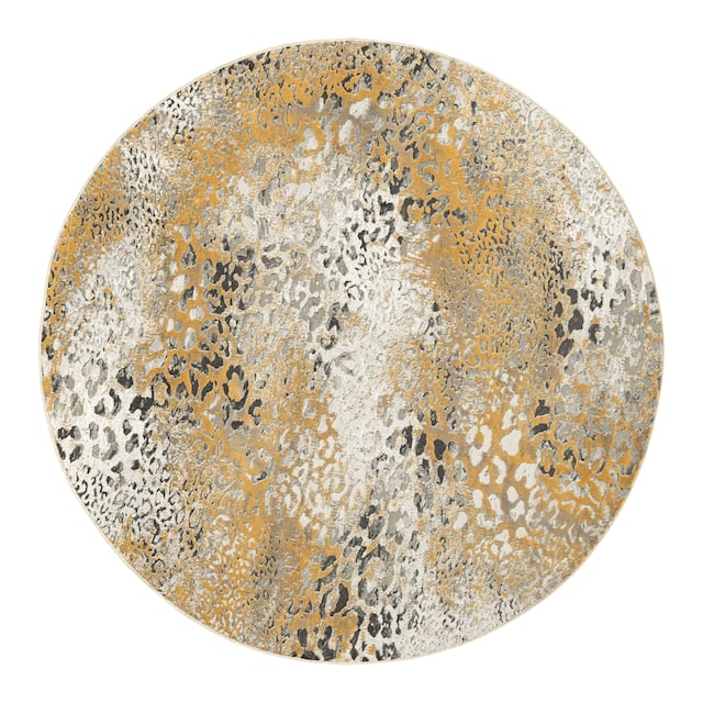 N Natori Serengeti Leopard Area Rug - 6'7" Round - Gold