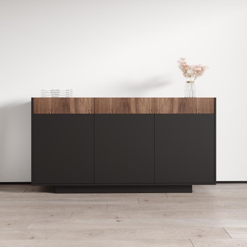 Meble Furniture Haopsa Sideboard Buffet Credenza 62.9W x 15.8D x 33.3H Modern European - Graphite/Walnut