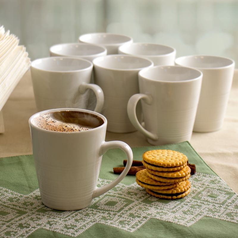 12 Ounce Sturdy Porcelain Mug 8 Piece Set in White