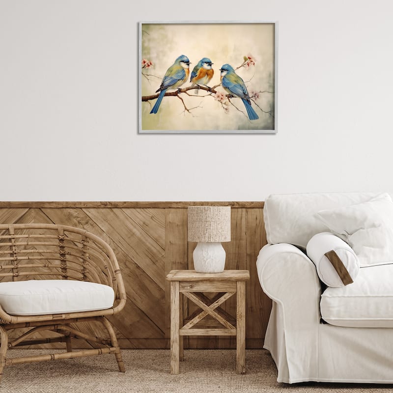 Stupell Bird Trio on Branch Framed Giclee Art Design By Arlington Prints
