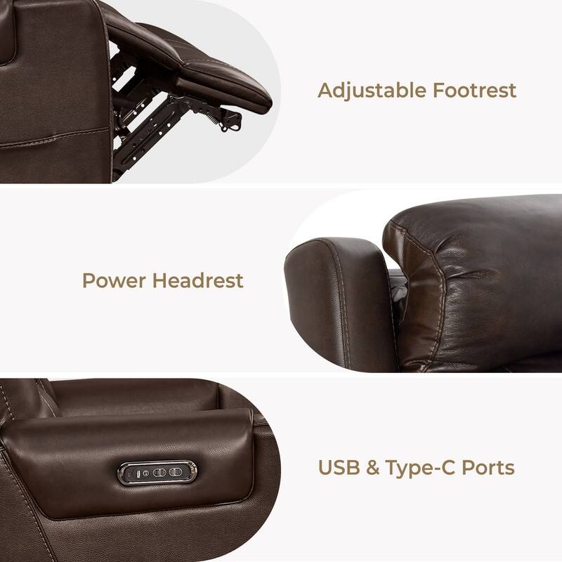 Spruce & Spring Genuine Leather Power Reclining Sofa with Wireless Charging