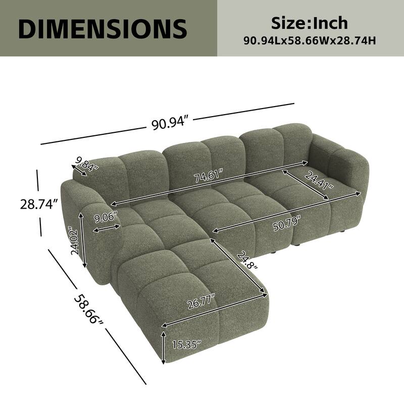 Christopher Knight Home - 3-Seater 90.94" L-Shaped Upholstered Sectional Sofa with Ottoman