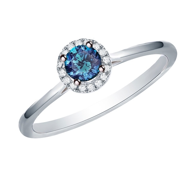 Prism Jewel 0.37 Ctw Classic Blue Color Diamond with Diamond Engagement Halo Ring