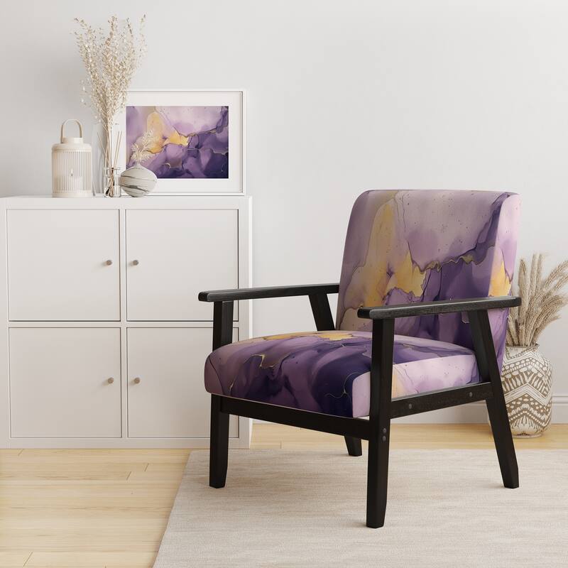 Designart "Segment Layers of Marbled Rock" Upholstered Fractals Accent Chair and Arm Chair - Arm Chair - Purple & Gold