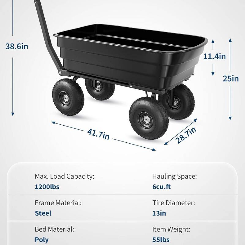 1200 LBS Capacity Garden Cart, Heavy Duty Poly Dump Cart for Landscaping and Gardening
