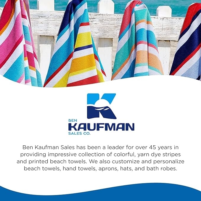 Kaufman Striped Beach Towel - Soft, Absorbent & Colorful Pool Towel for Summer-image