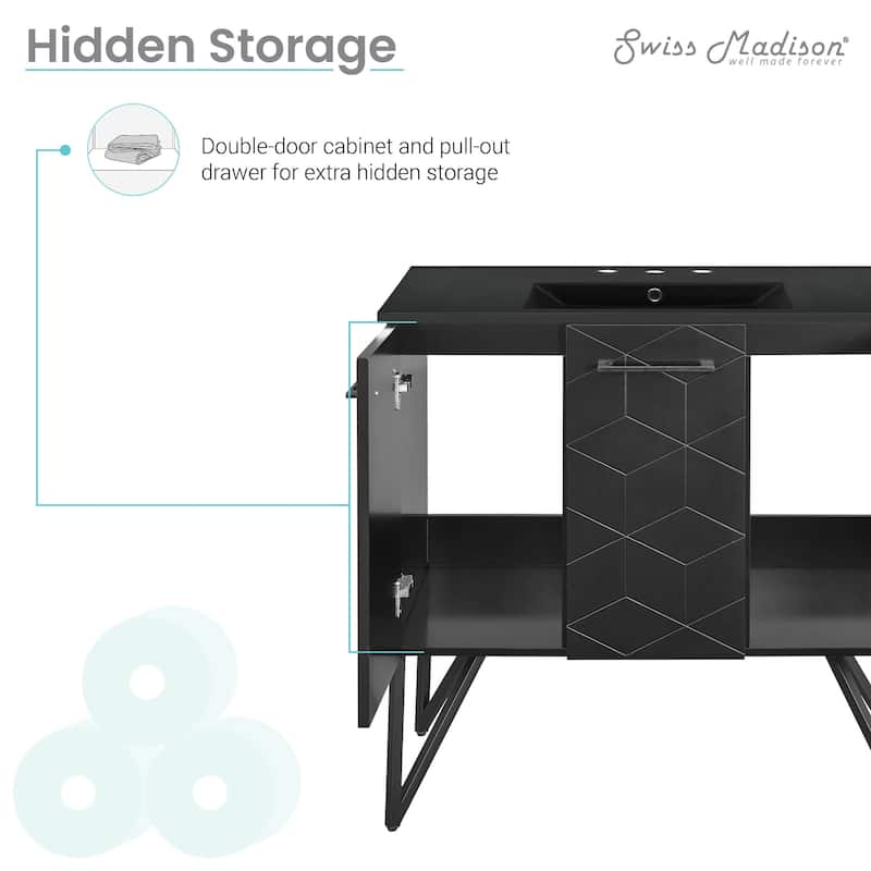 Annecy 36 In. Phantom Black Bathroom Vanity With Black, 3-Hole Ceramic Sink Top