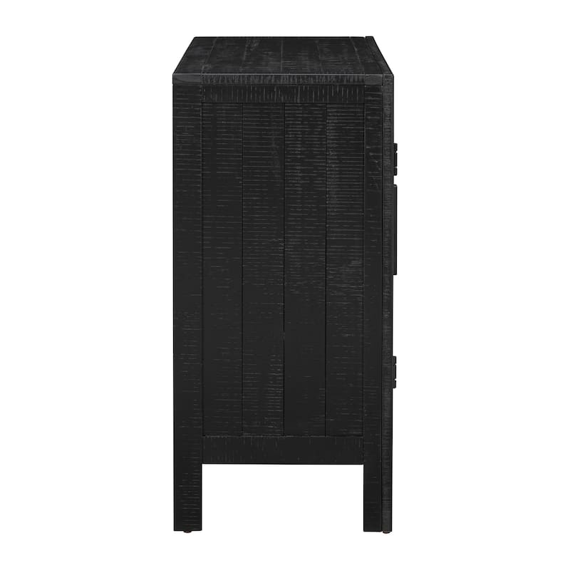 Wooden Buffet Cabinet with 2 Woven Wood Grain Doors with Adjustable Shelves Accent Cabinet with Vintage Door Handle