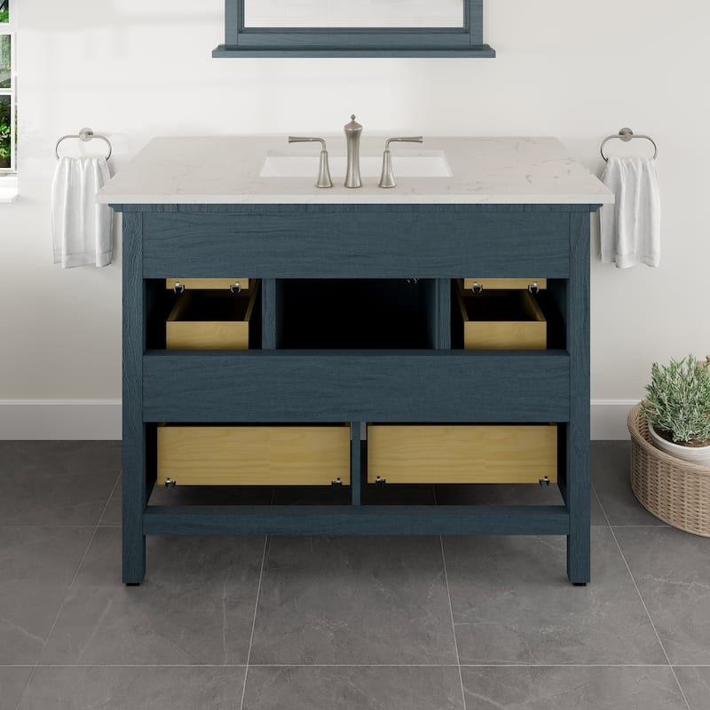 Eviva Britney 42"W x 22"D Ash Blue Bathroom Vanity with White Carrara Quartz Vanity Top - 42