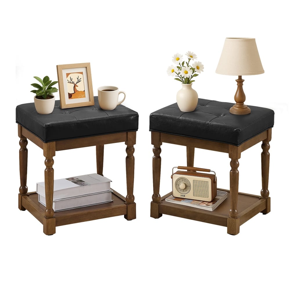 Versatile Sofa Side Table & Storage Ottoman Set of 2