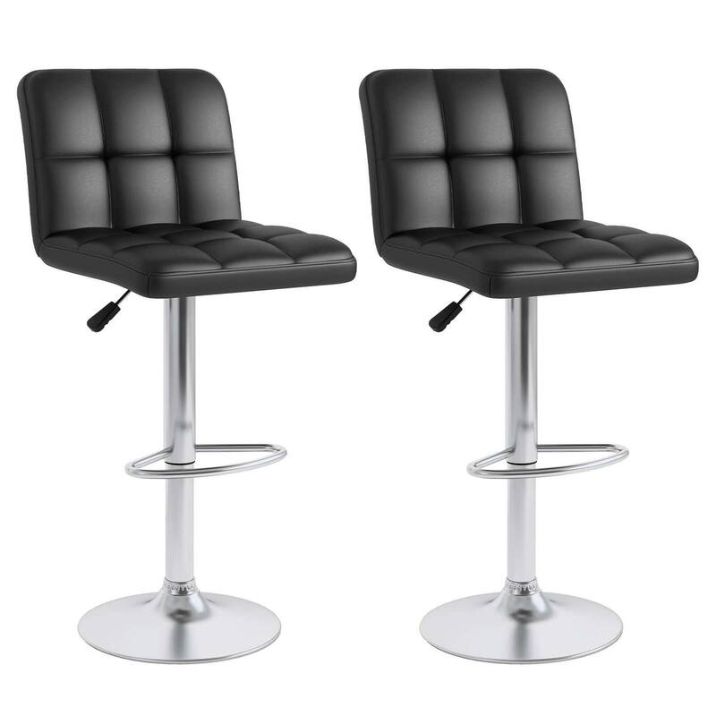 2/4PCS Bar Stools Modern Upholstered Barstools w/Sturdy Footrest - Black - Set of 2