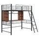 preview thumbnail 4 of 8, Twin Size Metal Loft Bed Frame w/Desk & Storage Shelves, Ladder, Black
