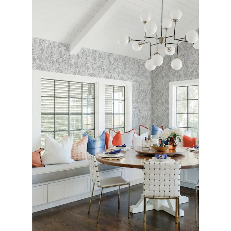 A-Street Prints Bannon Grey Leaves Wallpaper