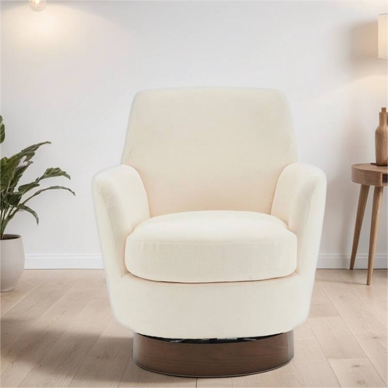 Swivel Round Accent Chairs Armchair with Stainless Steel Base - Beige-Polyester