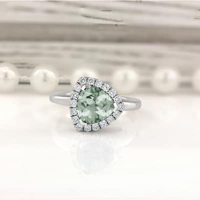 Auriya 1 1/4ct Trillion-cut Green Amethyst Halo Diamond Engagement Ring 1/4ctw 14k Gold