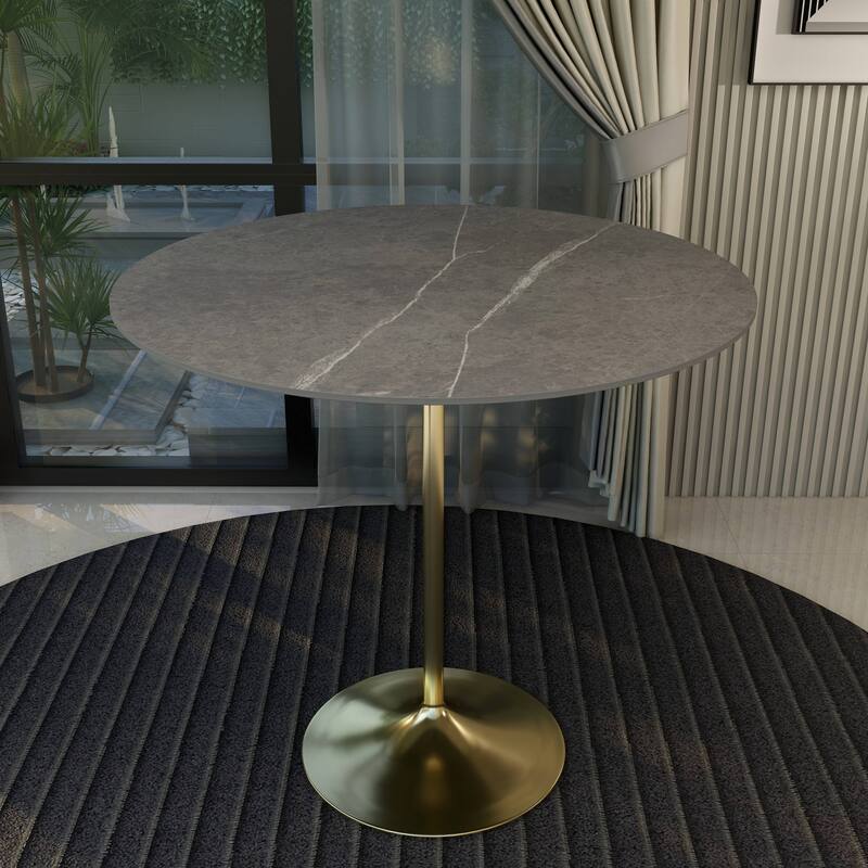 LeisureMod Verve 48" Round Bar Dining Table with Sintered Stone TableTop and Brushed Gold Base for Kitchen & Dining Room