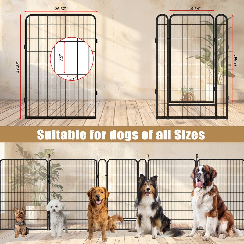 8 Panels Dog Fence Pet Heavy Duty Metal Playpen with door