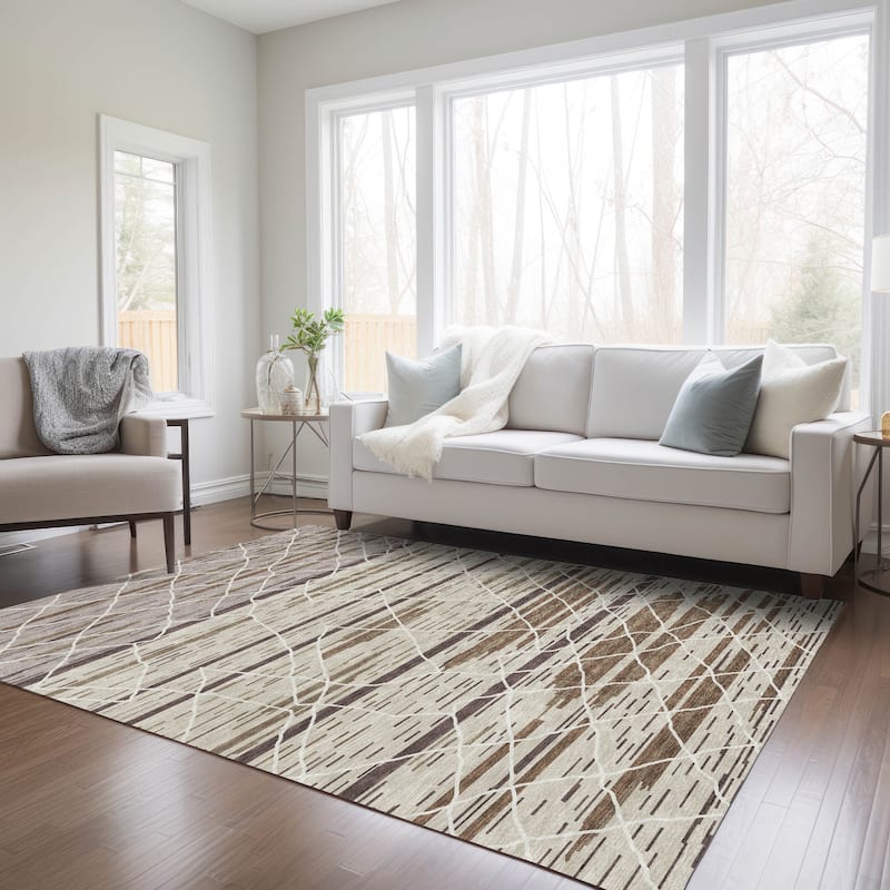 Machine Washable Indoor/ Outdoor Modern Global Chantille Rug