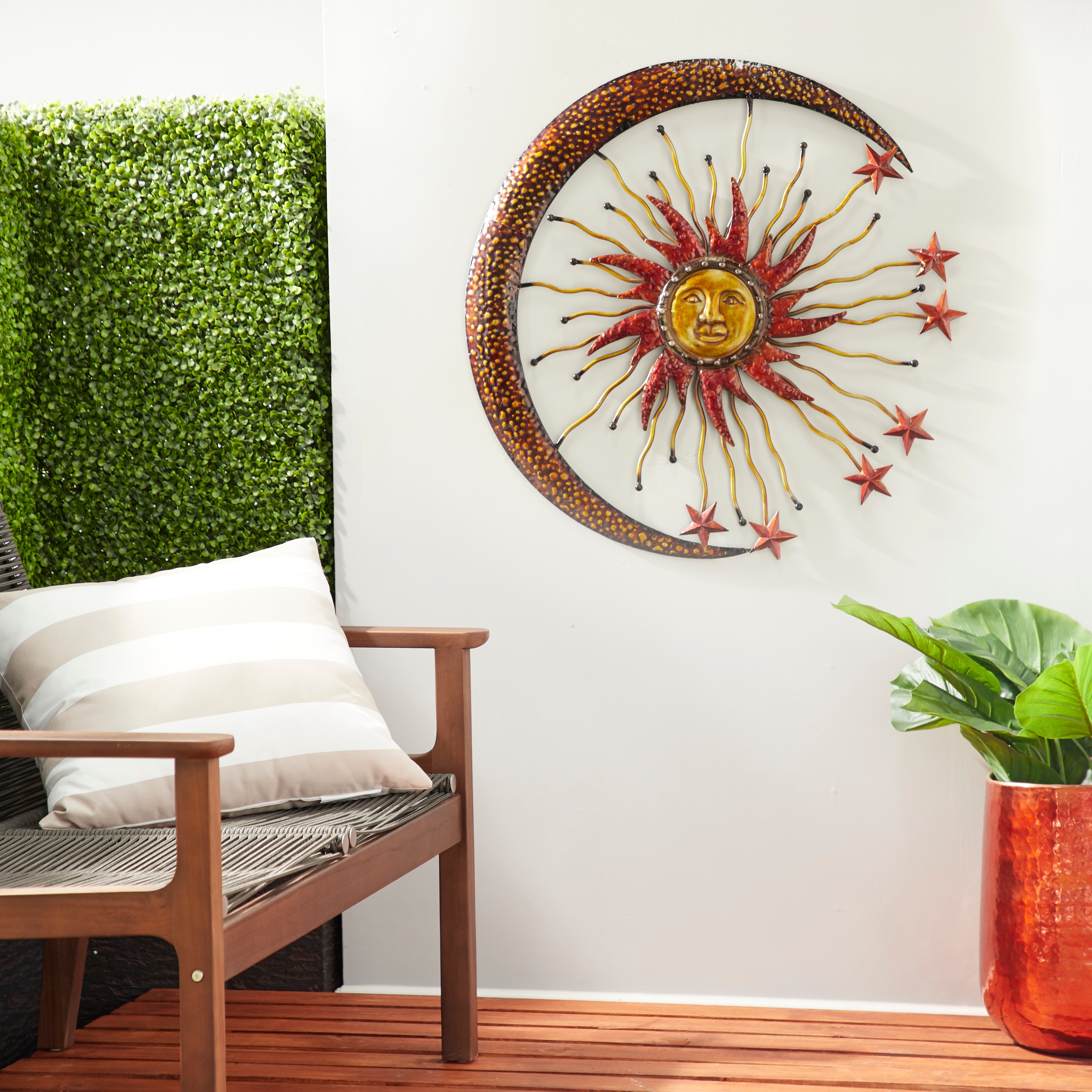 Copper Metal Indoor Outdoor Sun and Moon Home Wall Decor with Stars