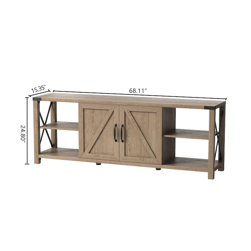 Wood TV Stand Entertainment Center with Barn Door and Adjustable Shelf ...