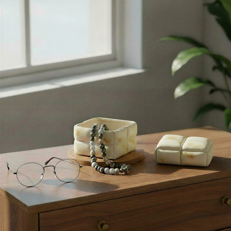 Marbled Resin Studded Decorative Storage Box with Lid - 7.0"L x 7.0"W x 4.25"H - Ivory