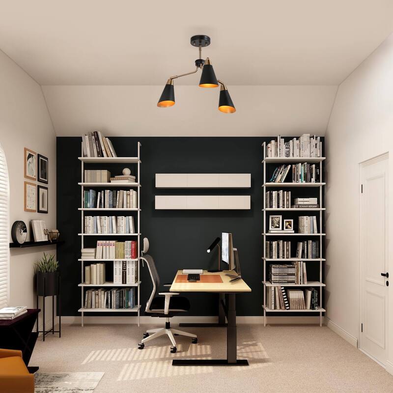 Modern 3-Light Metal Black Gold Chandeliers Semi-Flush Ceiling Light for Kitchen - 22"Dia x 14.5"H
