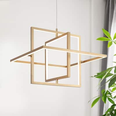 Modern 1-Light Gold Integrated LED Chandelier Square Geometric Pendant Lights for Dining Room