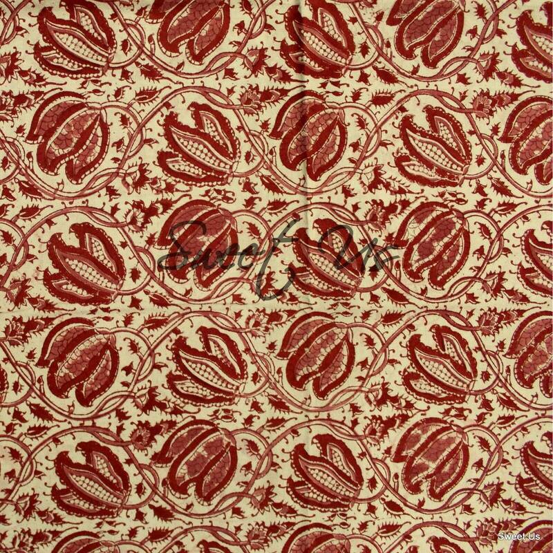 Cotton Vegetable Dye Block Print Rustic Vintage Floral Tablecloth