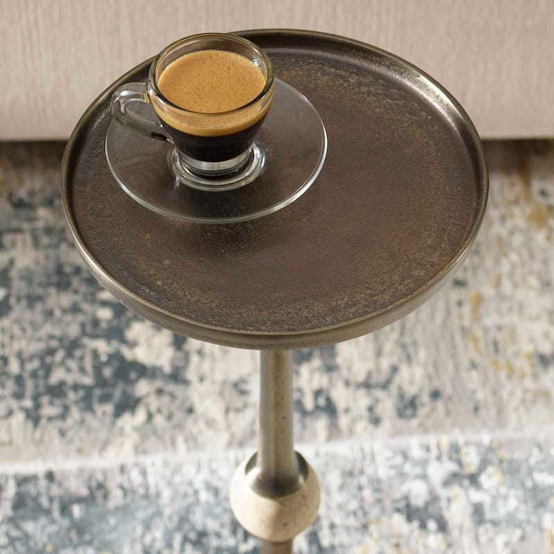 Copper Grove Dark Bronze Travertine Iron Round Accent Table