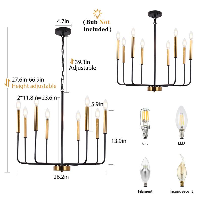 8-Light Farmhouse Traditional Candle Chandelier for Dining Room Bedroom Living Room