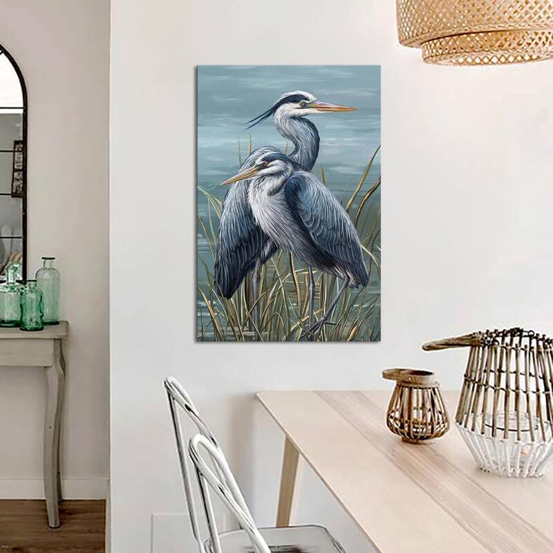 Watercolor Art Print of Blue Herons and Egrets