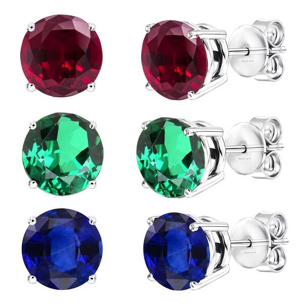 CHOOSE NOW VARIATION EARRINGS REAL EMERALD SAPPHIRE RUBY CZ EAR STUD 925 SILVER