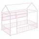 preview thumbnail 21 of 70, Twin/Full Size Metal House Floor Bed with Storage Shelves and Fence Guardrails, Montessori Bed House Bed Frame with Metal Grid