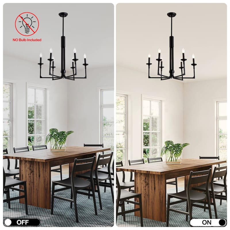 Cusp Barn Industrial Black Chandelier, Farmhouse 6-Light Kitchen Island Pendant Light, Modern Hanging Lighting Fixtures