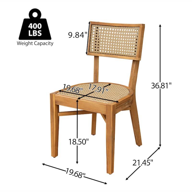 Christopher Knight Home - Eudoxia Patio Acacia Wood and Plastic Rattan Dining Chair（Set of 2）