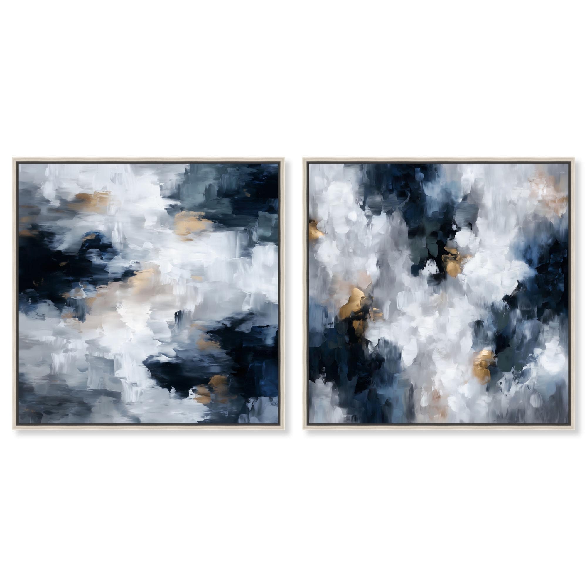 Midnight Ivory Elegance Modern Art Set of 2 Canvas Print by Art Remedy
