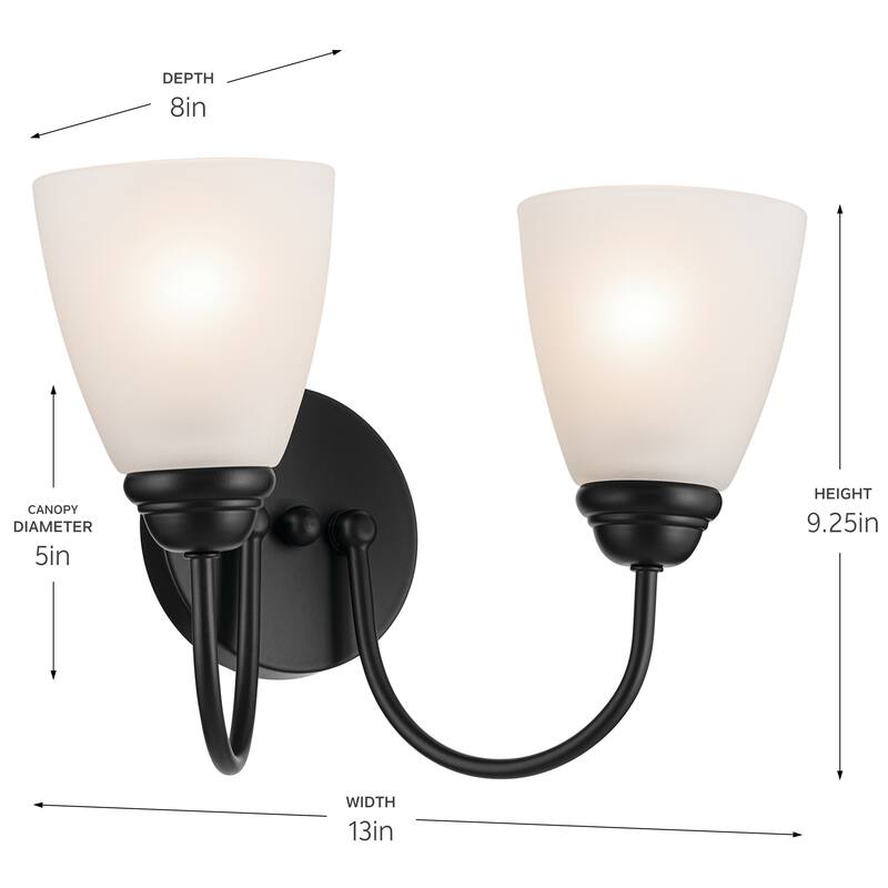 Kichler Lighting Jolie 2-Light Vanity Light with Satin Etched Glass in Black