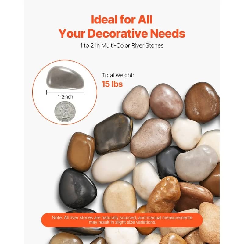 Rain Flower River Rocks Decorative Stones for Landscaping Aquarium Garden and Plant Care - 0.59-0.71 x 0.59-2.36 x 0.19-1.97 in
