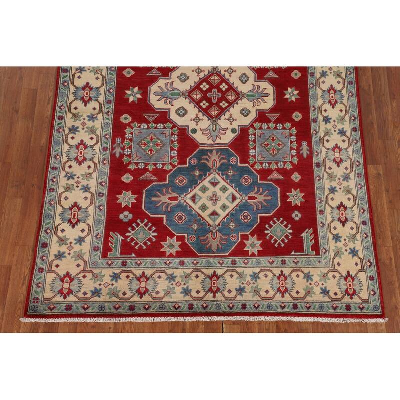 Oriental / Geometric Kazak Area Rug Handmade Wool Carpet - 5'6" x 8'2"