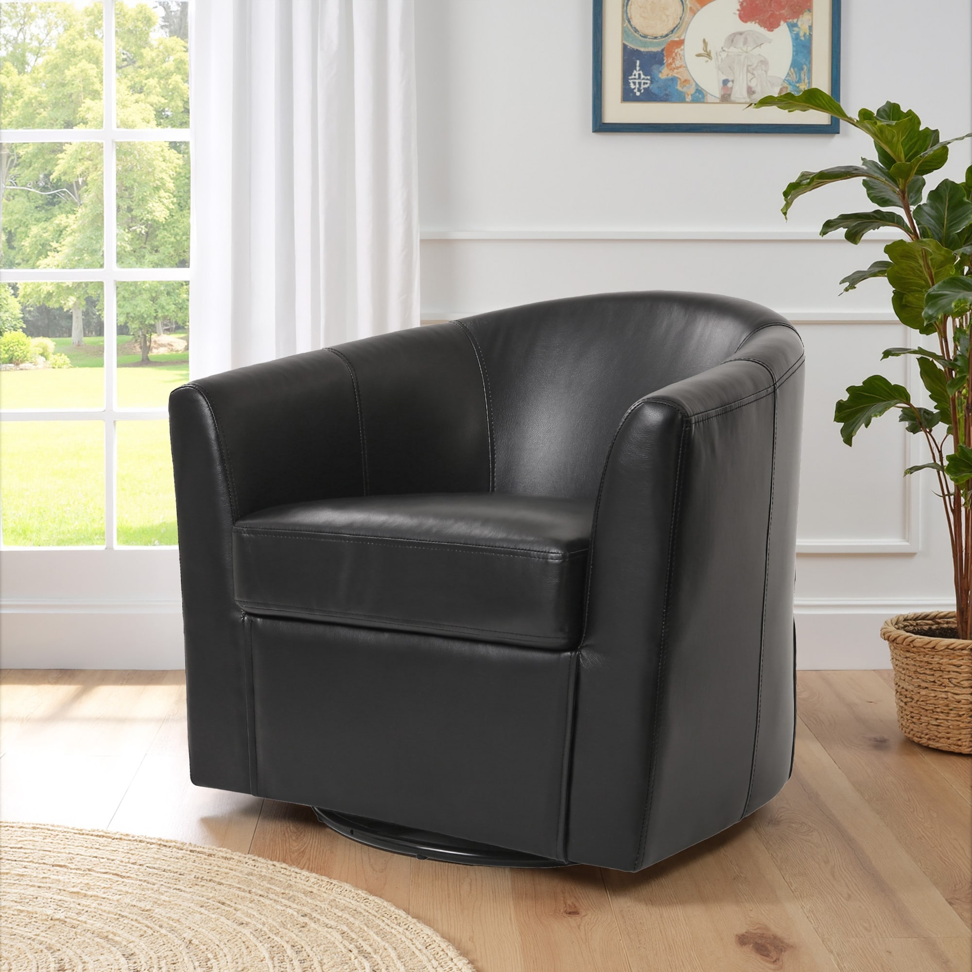 Modern Swivel Barrel Chair PU Leather Accent Chair for Living Room