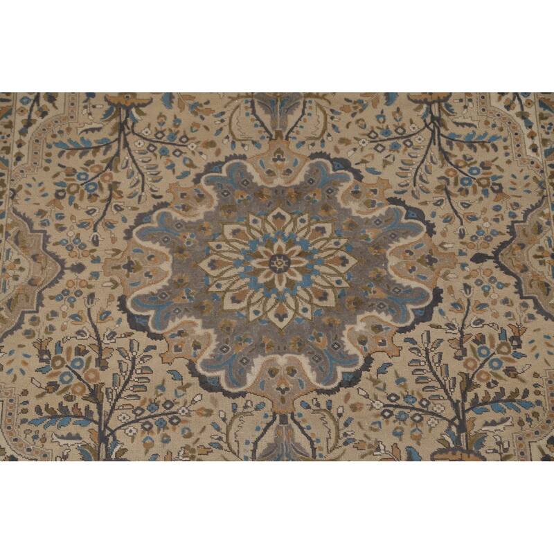 Tabriz Persian Vintage Rug Handmade Traditional Beige Wool Carpet - 6'10"x 9'10"