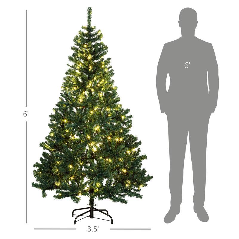 6ft Artificial Christmas Tree with 250 Warm White LED Lights, Realistic Branch Tips, Metal Base, Xmas Tree for Holiday Decor