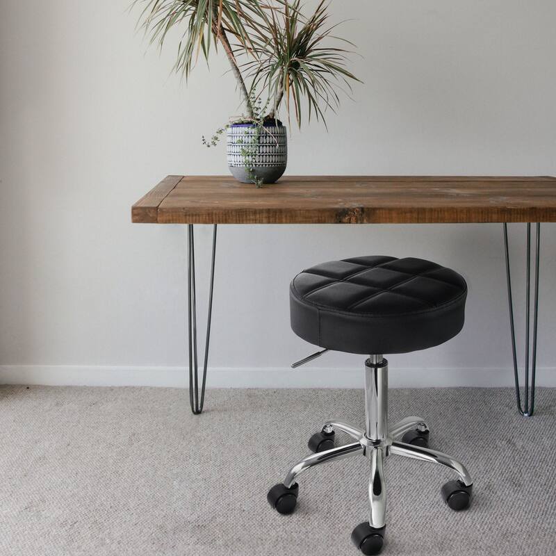 Faux Leather Adjustable Backless Rolling Stool