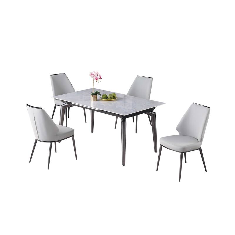 Somette Tate Sintered Stone Extendable Dining Set with Gray Chairs