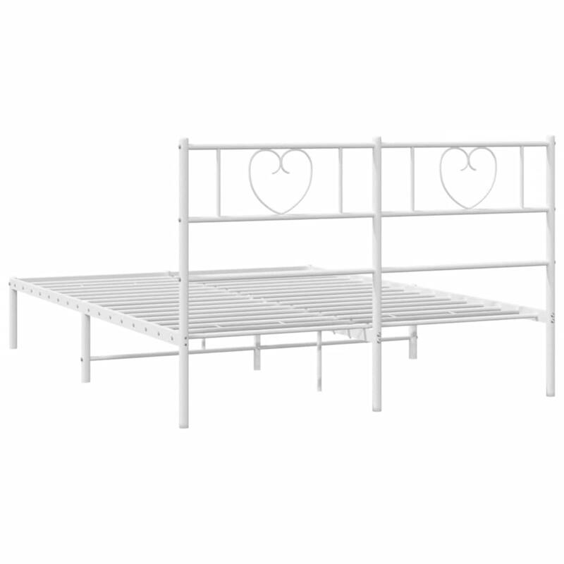 vidaXL Full Metal Bed Frame with Headboard, White, No Mattress - 77.2" x 55.9" x 35.4"