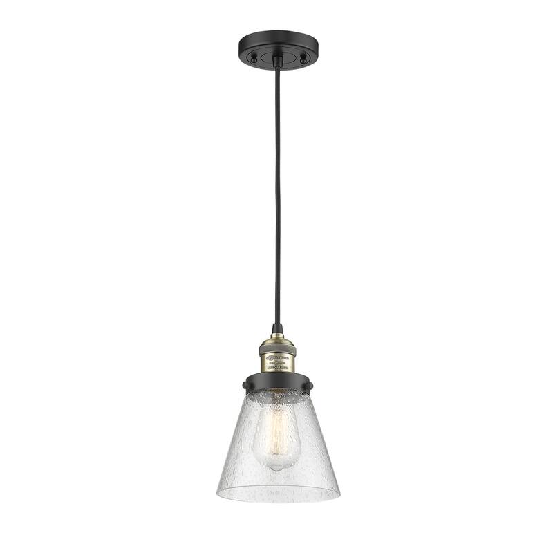 Innovations Lighting Franklin Restoration Cone - 1 Light 8" Cord Hung Mini Pendant - Black Antique Brass/Seedy
