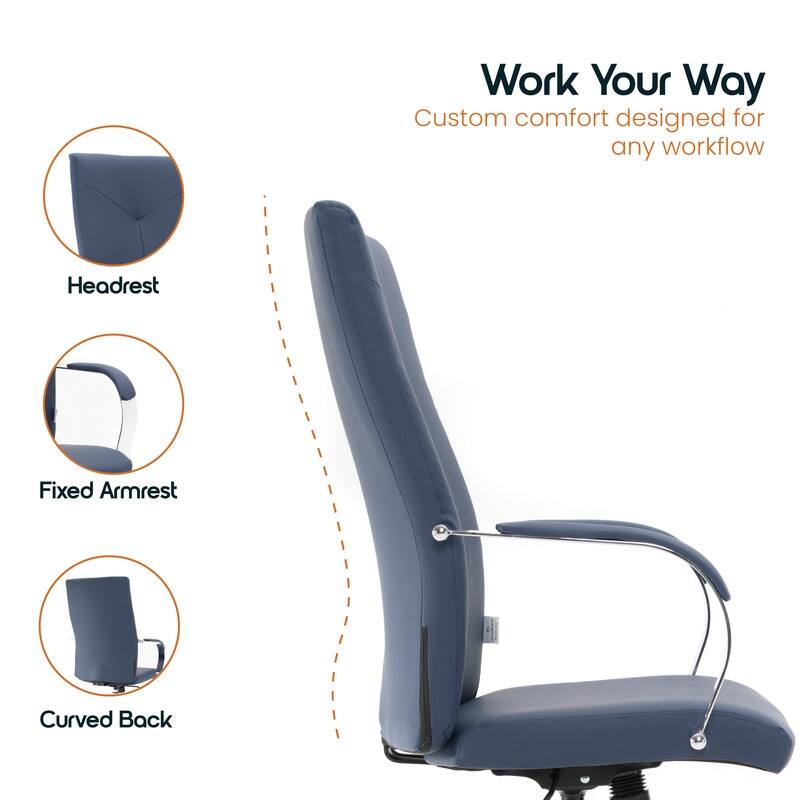 Sonora Ergonomic High Back Leather Office Chair with Lumbar Support, Adjustable Height, Tilt Lock, Chrome Frame & Swivel Casters