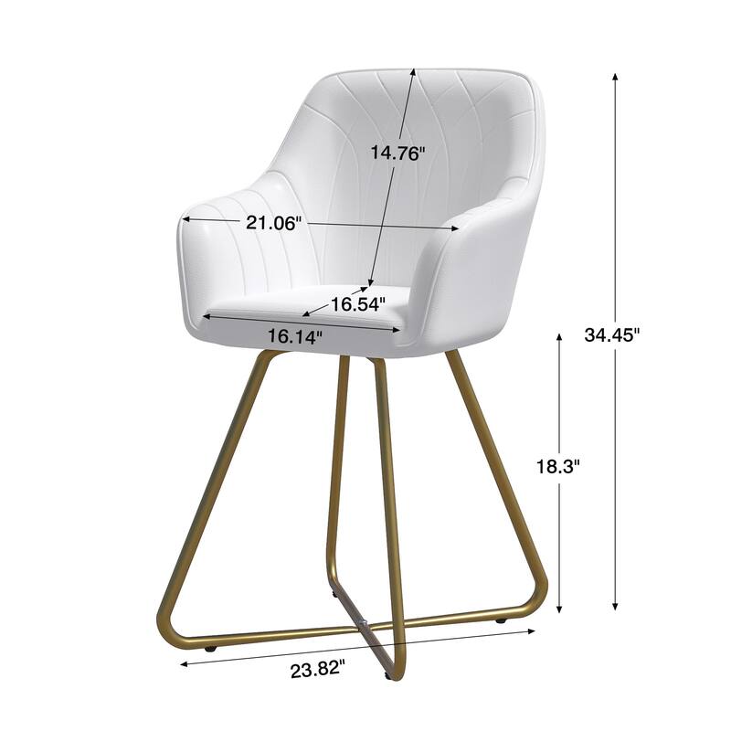 VECELO Vanity Chair White Leather Vanity Stool, Accent Chair with Back, Round Makeup Chair