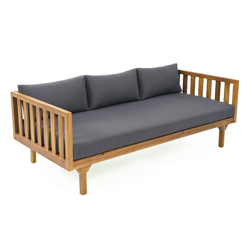 Roomfitters 3 Seater Wooden Patio Sofa with Weather-Resistant Cushions, Modern Outdoor Daybed, Sturdy Patio Seating