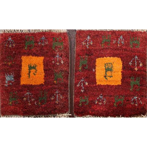 Set Of 2 Tribal Persian Authentic Gabbeh Area Rug Wool Handmade Carpet - 1'3" x 1'3" Square